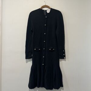 Adolfo Saks Fifth Ave Knit Dress Womenโs Smallโ Black Wool Drop Waist Pleated